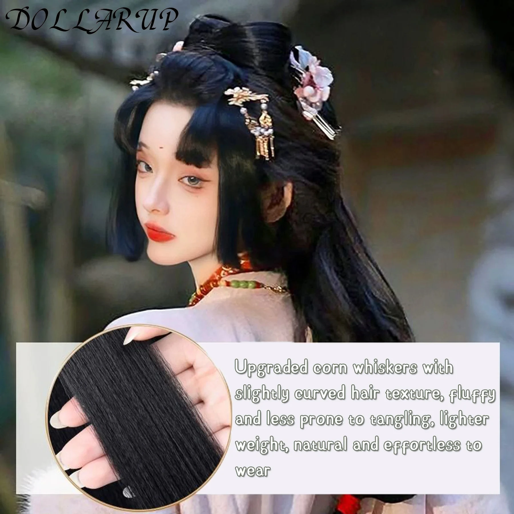 JKL Chinese Ancient Wig Women Hanfu Wigs Headdress Photography Dance Accessory Wigs Black For Women Integrated Hair bun