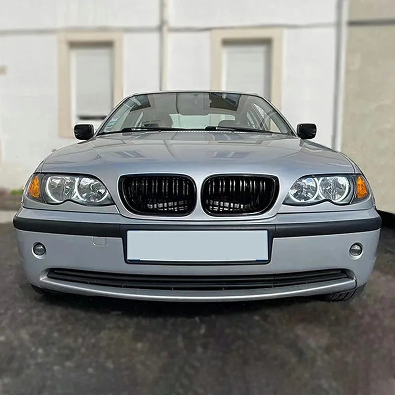 Applicable to BMW 3-series E46 4-door 2002-2005 car front kidney grille gloss black grille double Flat noodles hood racing grill view 5