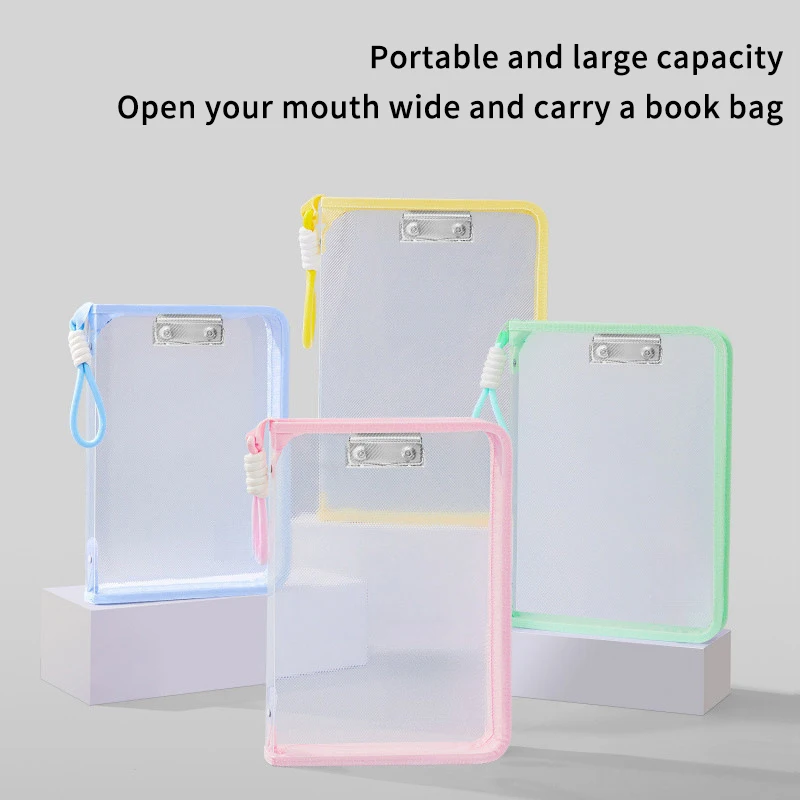 Portable File Folder Case Transparent Handle Storage Organizer Bags A4 Zipper File Bag Candy Color Stationery Holder Supplies