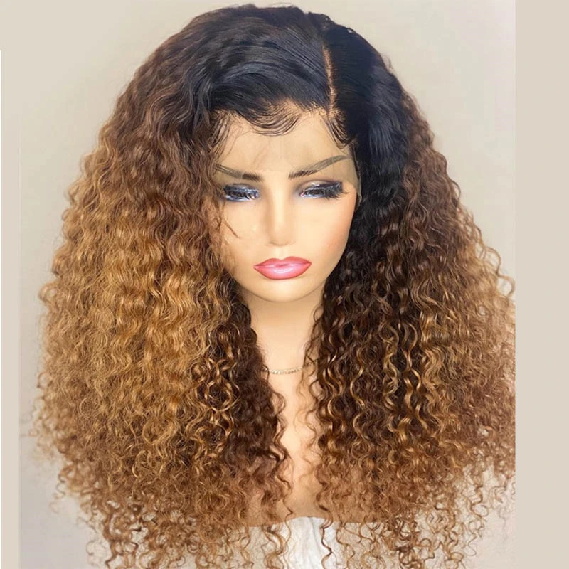 لينة أومبير شقراء غريب مجعد عميق الدانتيل شعر مستعار أمامي 26 بوصة طويلة 180 الكثافة للنساء الاصطناعية Babyhair غلويليس قطعها يوميا