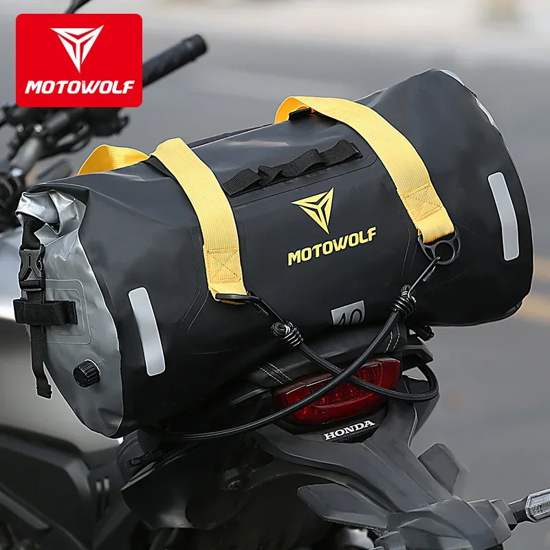 Motowolf Waterproof Motorcycle Saddle Bag Waterproof Motorbike Tail Bag Adventure Motocross Helmet Backpack Luggage 40L/66L/90L