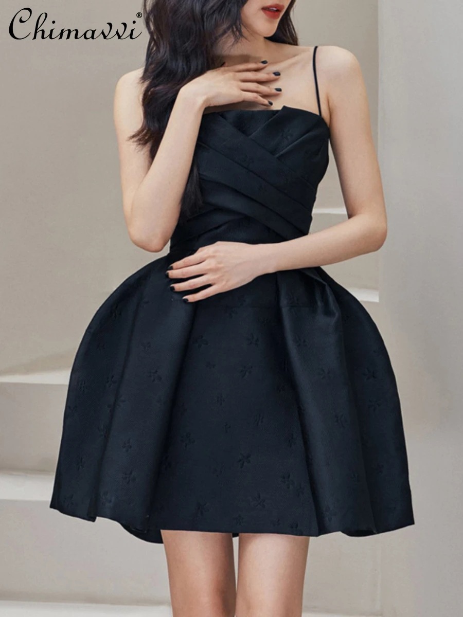 

Summer 2024 New Fashion Sexy Elegant Camisole Princess Dress High-End Solid Color Hepburn Slim-Fit Party Mini Dress Women