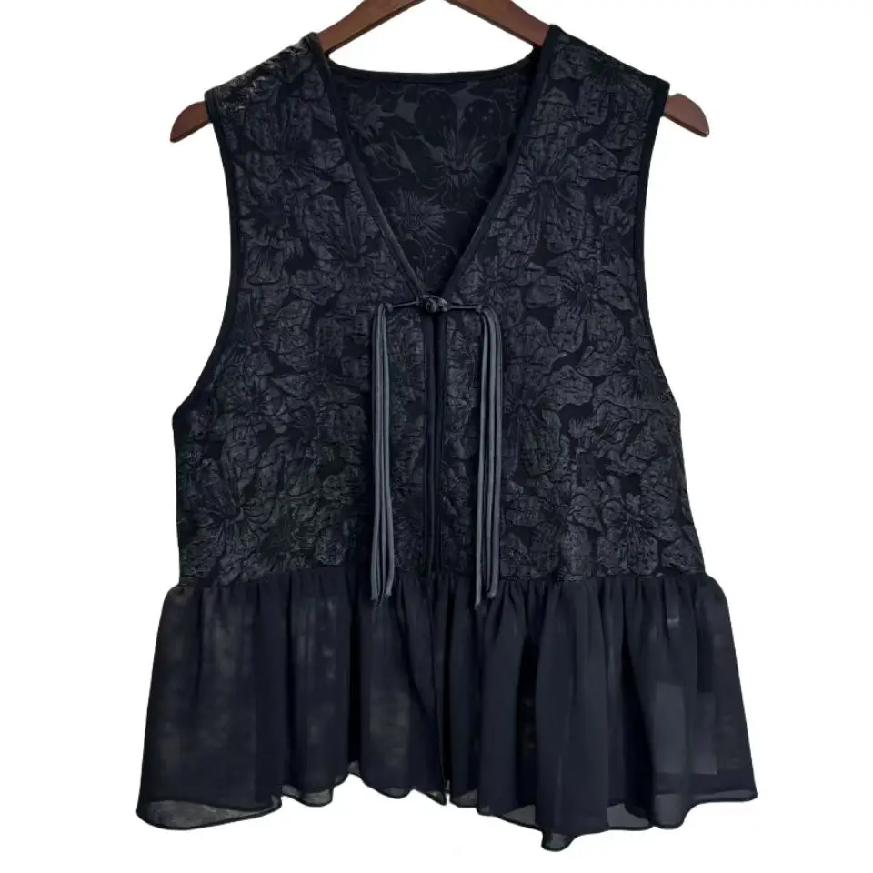 

Модный жилет Ele Bla с вышивкой и пуговицами, V-образный вырез, 100% полиэстер, премиум-качество, универсальный, трендовый