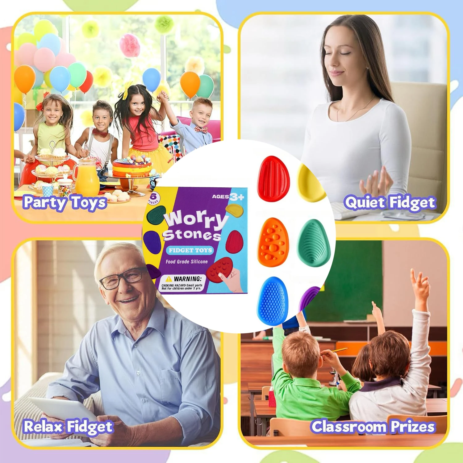 6 sztuk zabawek antystresowych dla dorosłych, pierścień silikonowy o miękkiej fakturze, odpowiedni dla dzieci z zatortem i hiperaktywnością.