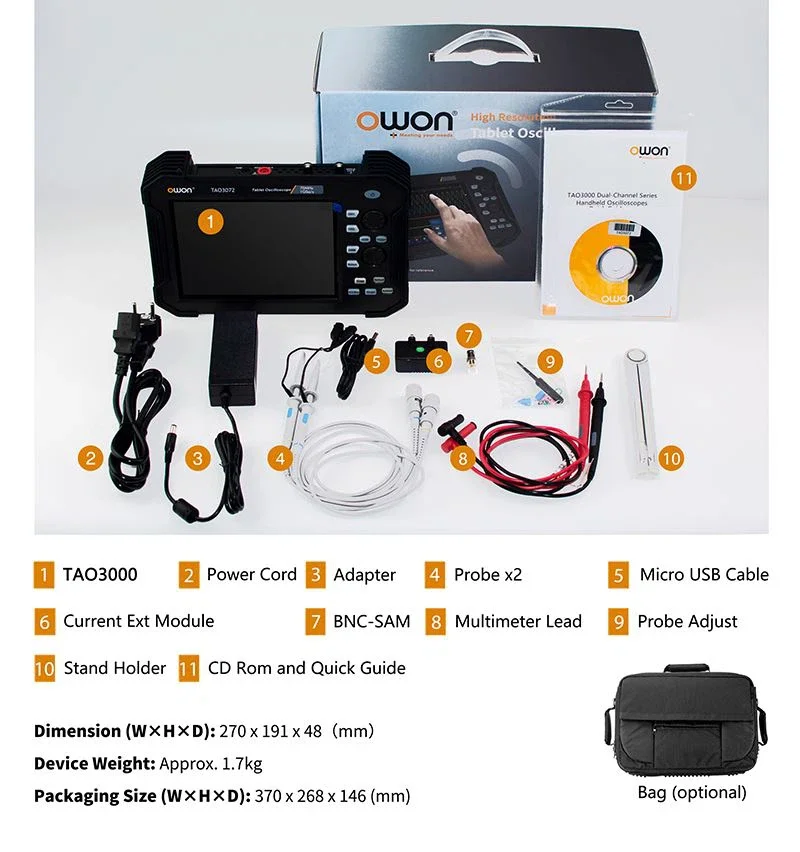 

OWON full Touch Screen Oscilloscope OWON TAO3102 TAO3104 2/4 CH 100Mhz Handheld Flat Panel Oscilloscope