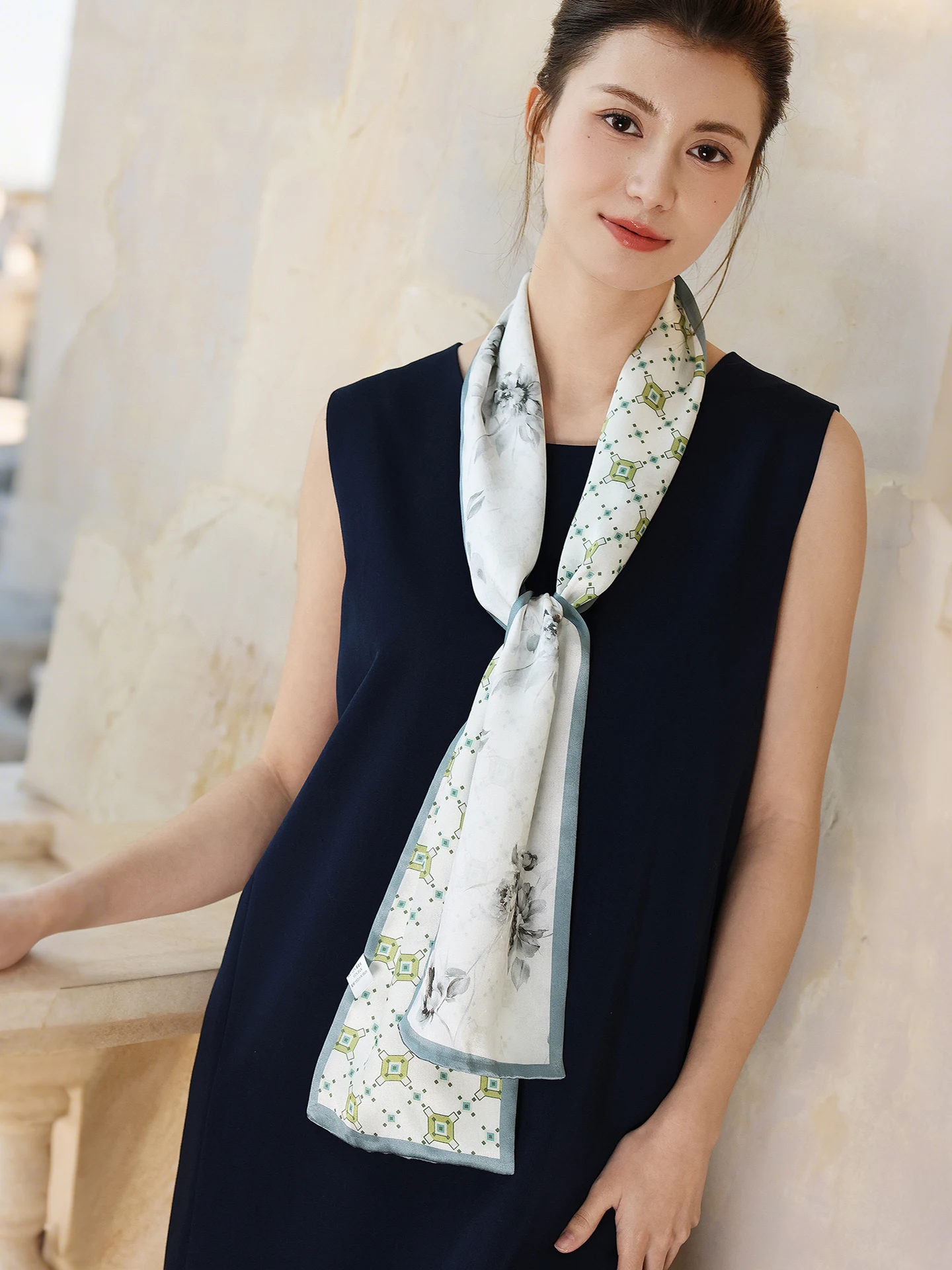 エレガントなシルクスカーフ-レディース-ロング-細ストライプ-高級感-春の新作-両面植物柄-花柄-多用途アクセサリー