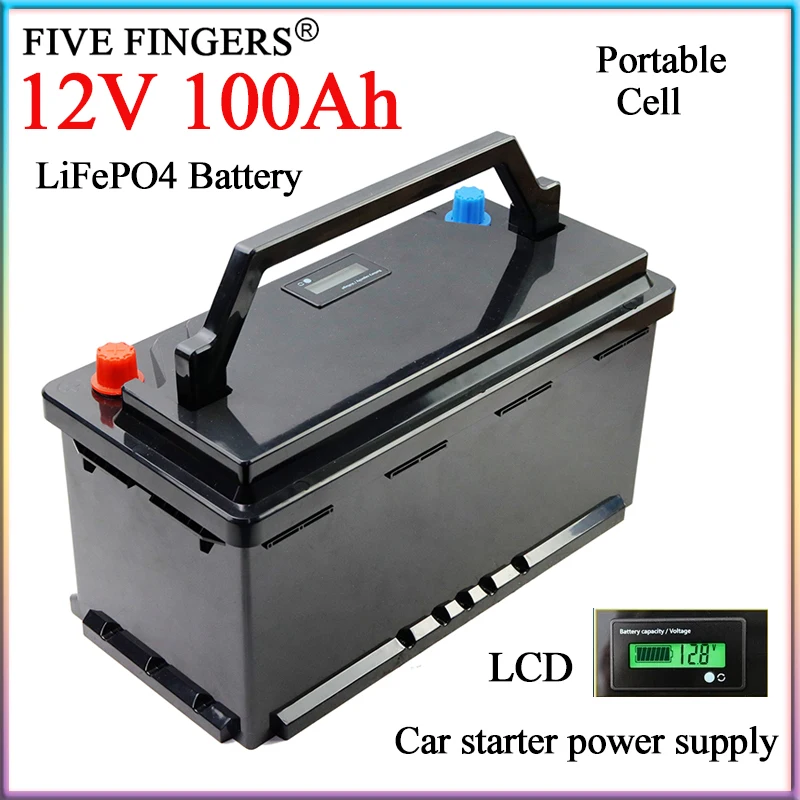 12V 100Ah LiFePO4 Battery Pack With 4S 100A balanced BMS For Car starter Portable power supply 12.8v Car lighter E-Boat RV Solar