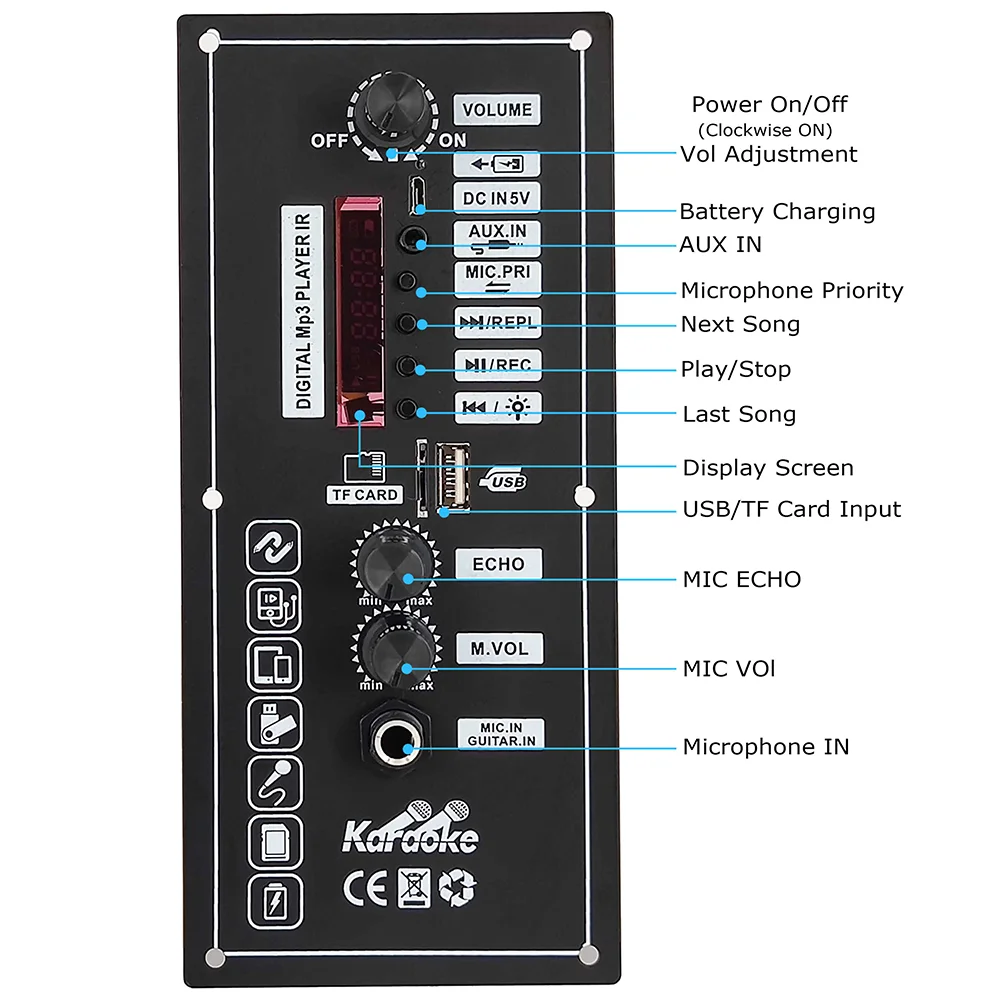 3.7V 30W Amplifier Board DC 5V MP3 Decoder with Remote Control Support Bluetooth AUX U-Disk MIC for 5-8Inch Speaker Car Home DIY