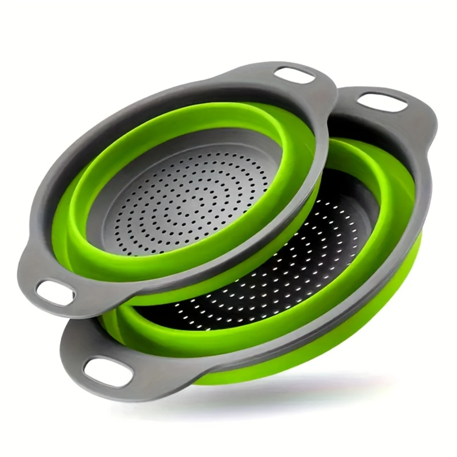2-Piece Set Collapsible Kitchen Strainer Baskets - Foldable, Round Drain For Fruits & Vegetables, Durable Plastic