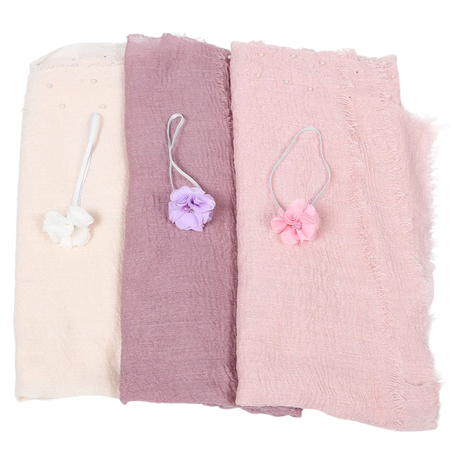1Set Newborn Swaddle Set Cotton Linen Photo Blanket for Baby Photography Soft Comfortable Wrap Headband Kit Outdoor
