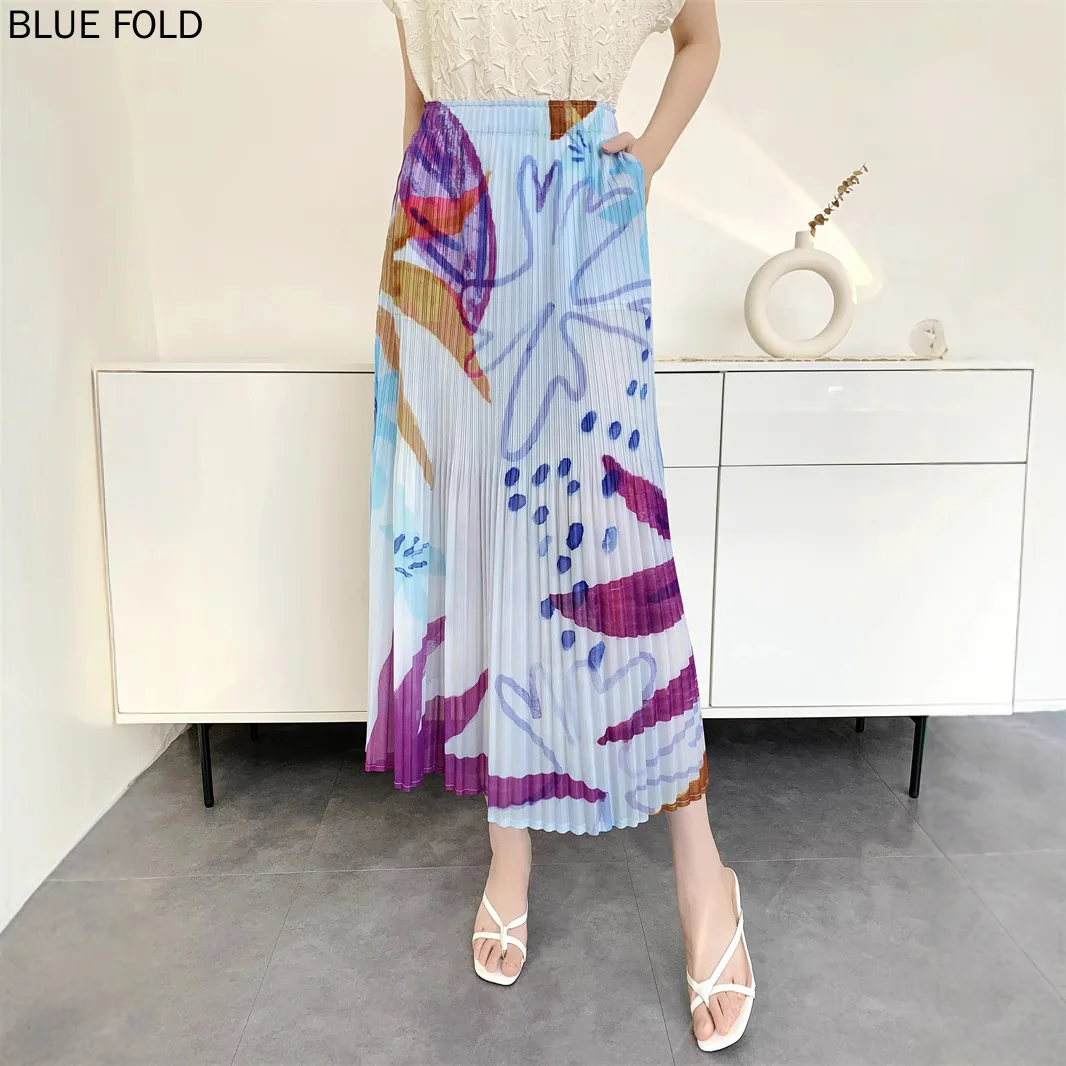 MIYAKE PLEATS Women's Summer 2025 Digital Print Pleated Skirt Comfortable Casual Pleated Faldas Ropa De Mujer
