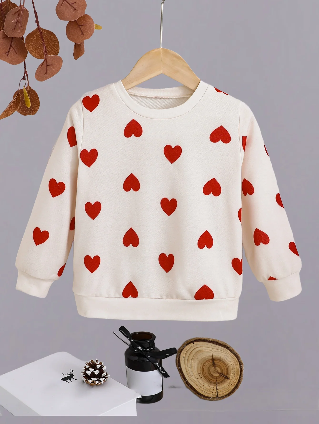 Spring and autumn children's hoodie girls solid color full print love pullover long sleeve casual comfortable lovely shirt