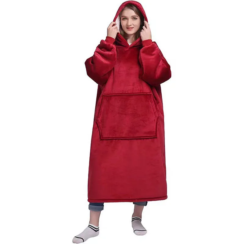 

120cm Flannel Blanket Pajama Hoodie Adults Wearable Coral Velvet Blanket Homewear Winter Warm Sofa Tv Men Women Indoor Clothing