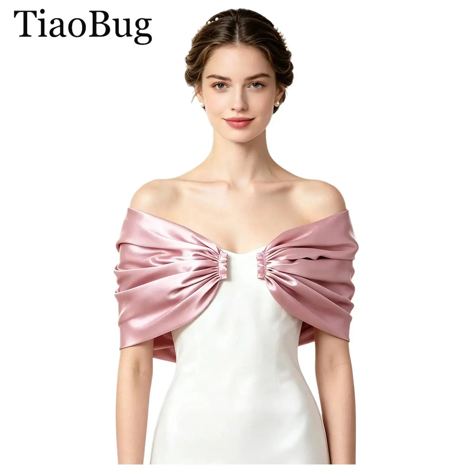 Bridal Sleevess Detachable Shoulder Straps Women Luxury Glossy Satin Shawls Ruched Wrap Cape for Bride Wedding Gown Accessories