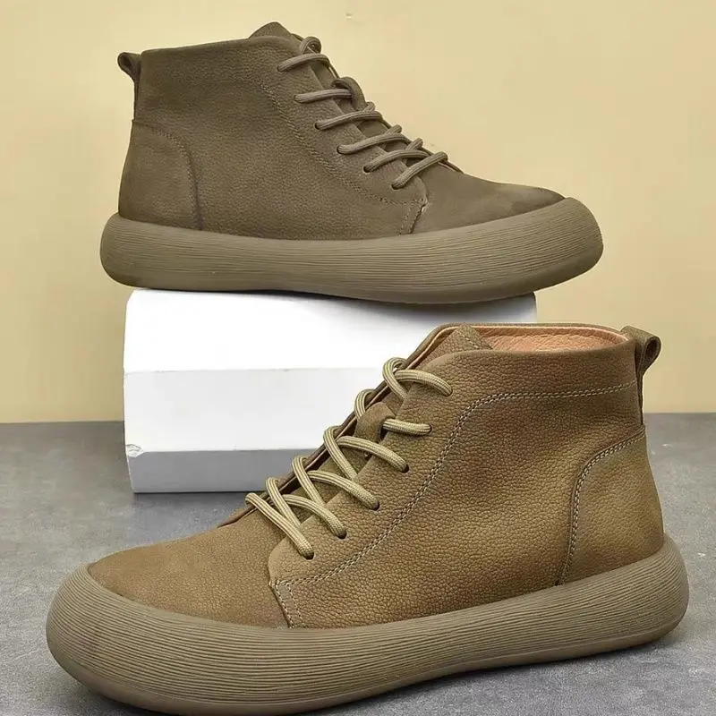 

Осенние мужские ботинки челси, мужские кожаные ботильоны с высоким берцем в стиле ретро, уличная замшевая обувь на мягкой подошве со шнуровкой, высококачественная повседневная обувь