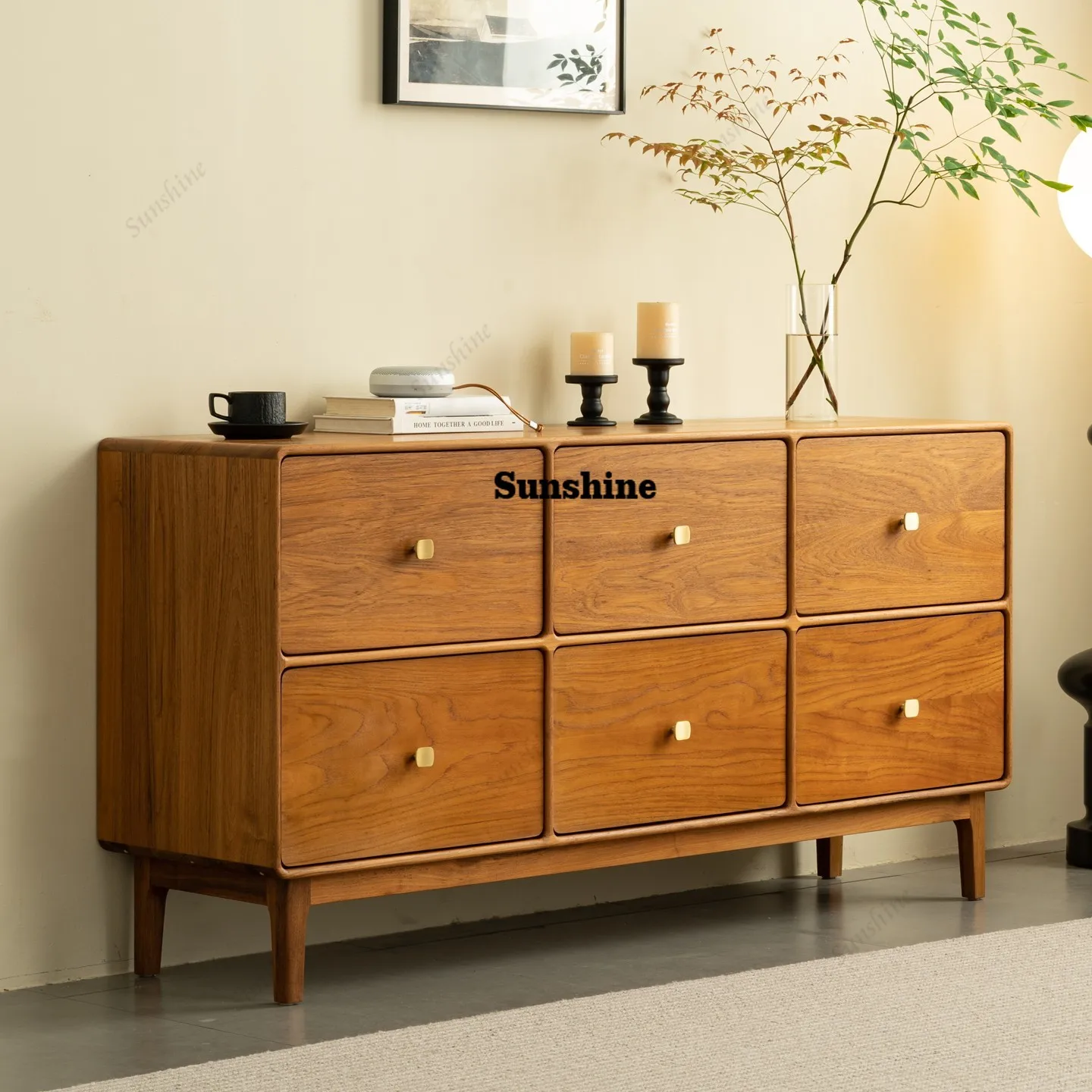 

Nordic simple medieval bedroom bedside storage six-chest cabinet, wall drawer TV cabinet