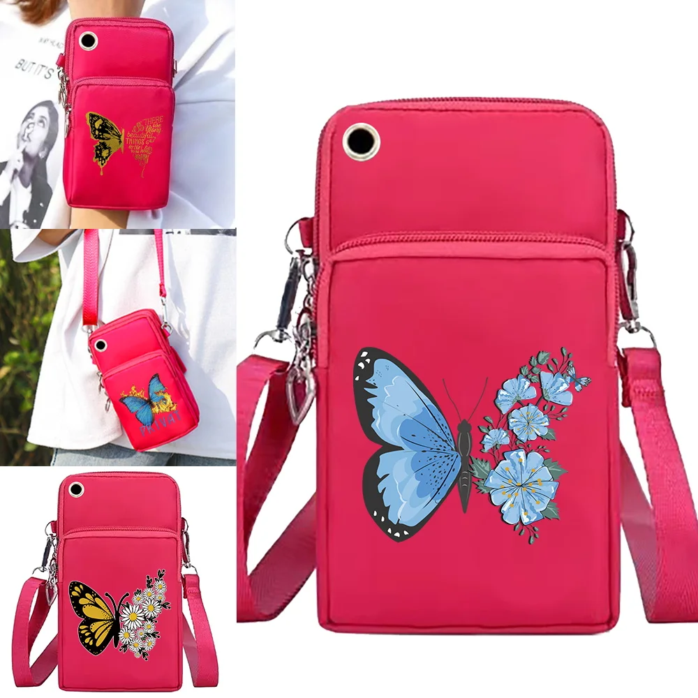 

Mobile Phone Bag for Iphone/huawei/xiaomi/samsung Universal Crossbody Shoulder Bags Wrist Pack Arm Bags Butterfly Pattern