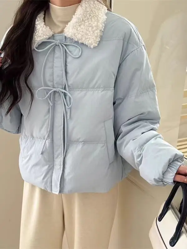 

Sli Blue Lamb Fur Collar Cotton Jaet Women's Winter New Korean Sle College Faion Anti-aging Trendy Cotton Coat