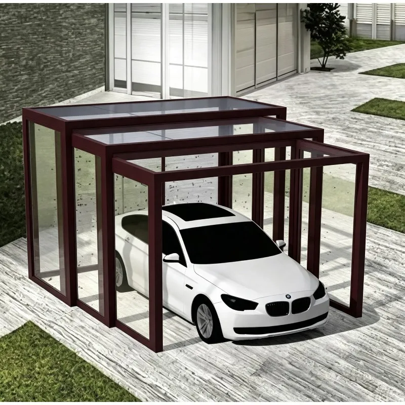 Foldable Movable Aluminum Carport Glass Retractable Carport Sunrooms Electric Custom Make Color 3 Panel Fold for Car Use