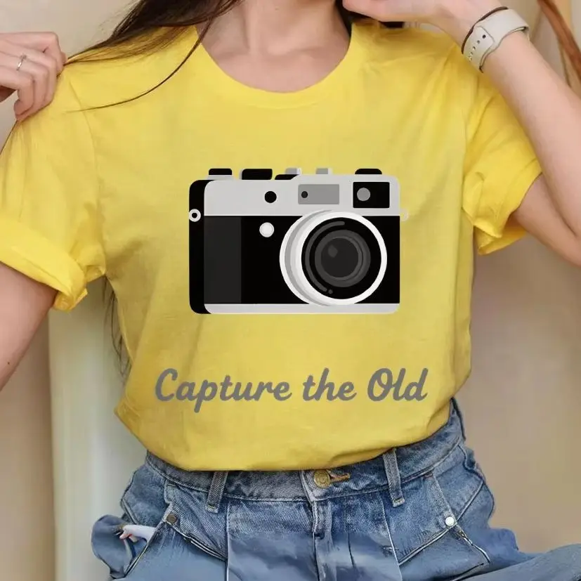 

Y2K Women‘s Clothes Cotton Casual T-Shirt Crew Neck Graphic Tees Street Wear Colorful Cute Cartoon Camera Capture The Old