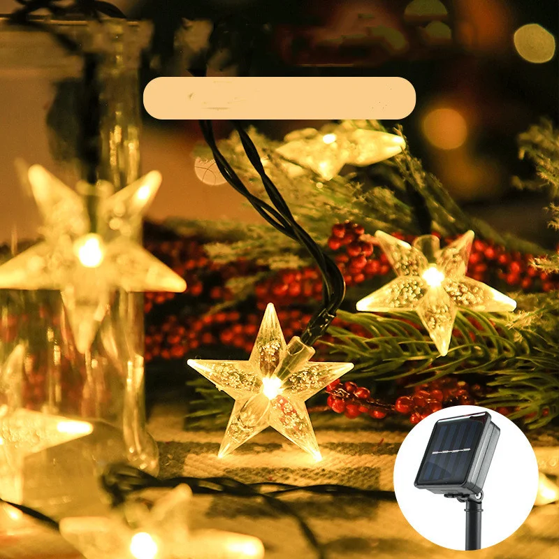 Solar LED String Lights para pátio, decorações de Natal, acrílico bolha, estrela, ao ar livre, impermeável, Powered Pátio Light, 289