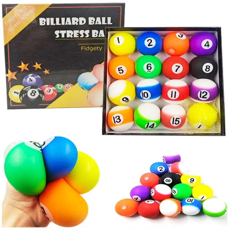 

16Pcs Adults Teens Kids 6cm Squishy Billiards Antistress Toys Novelty Creative Colorful Stress Ball Fidgets Toy for Help Anxiety