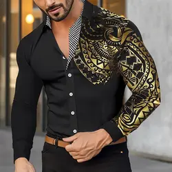 Chemise hawaïenne boutonnée à manches longues pour hommes, vêtements à revers, chemise douce et confortable, conception de boutons à la mode