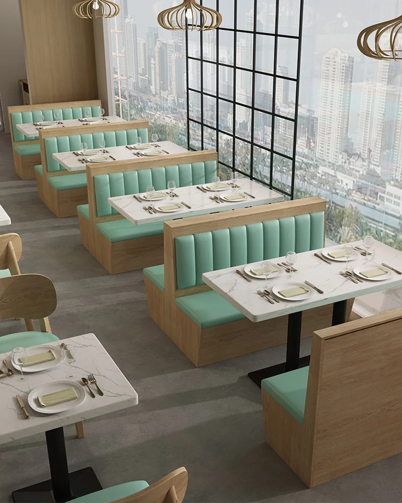 Solid wood sushi restaurant furniture hamburger dessert tea shop coffee shop table and chair combination double seat sofa