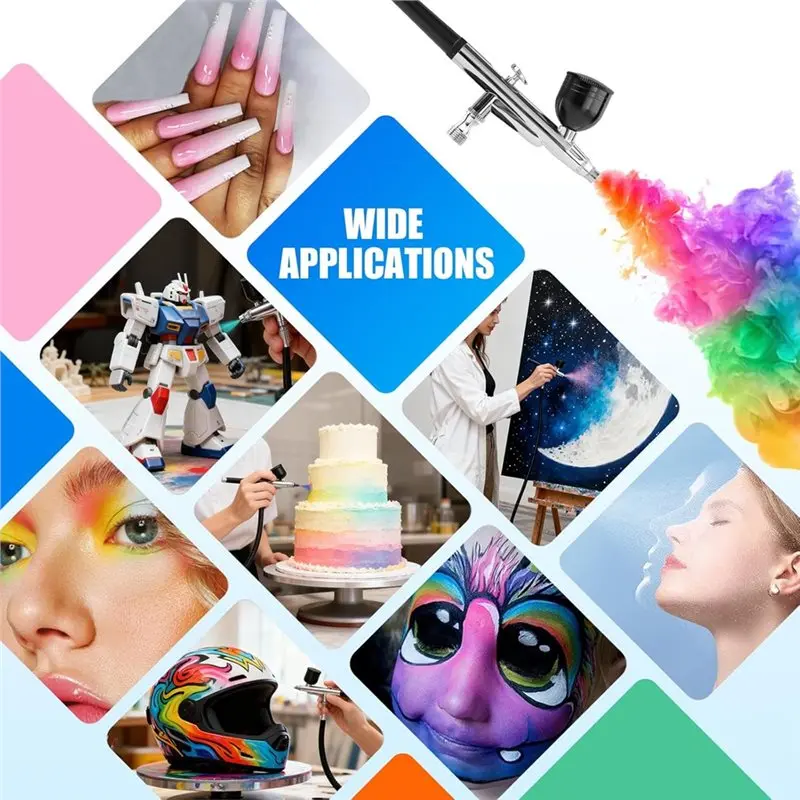 【NOW SAVE】Kit aerografo con compressore d'aria da 48 PSI 10 L/Min, set di spazzole ad aria ad alta pressione include set di pulizia da 0,3/0,5 mm e US Plu
