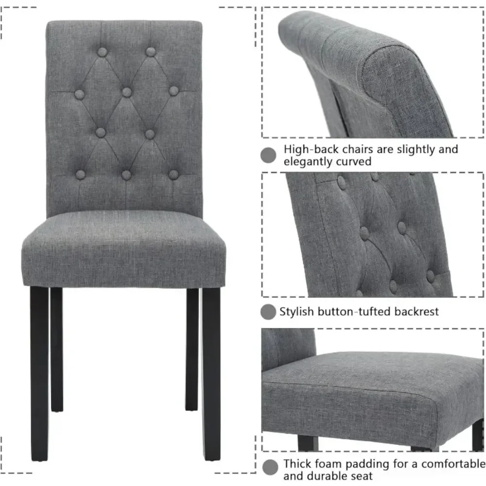 Set of 6 Chairs Upholstered Fabric Dining Chairs with Button-Tufted Details