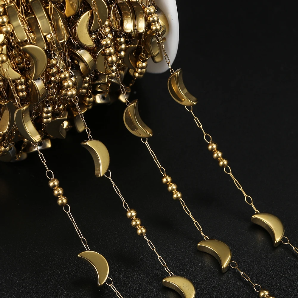 

1Meter 4.5*8mm Stainless Steel Moon Shape Gold Color Charms Chains for DIY Necklace Bracelets Jewelry Making Accessories