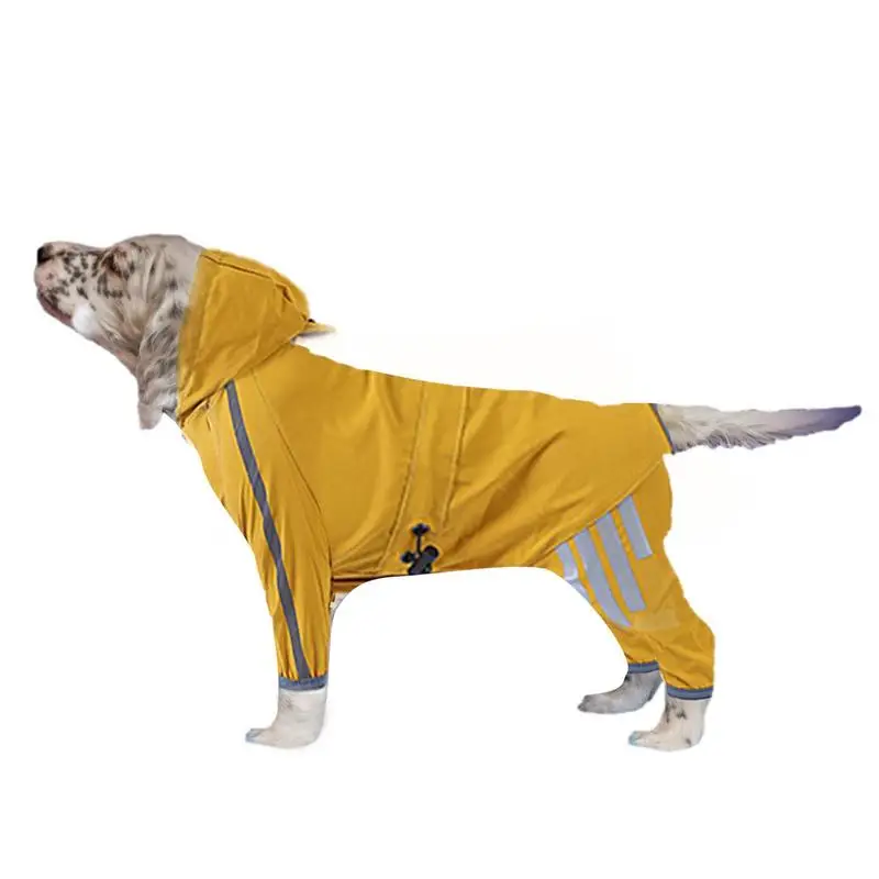 Dog Rain Jacket Waterproof Dog Rain Coat Four Legged Adjustable Polyester Coat Breathable Rain Jackets With Reflective Strips