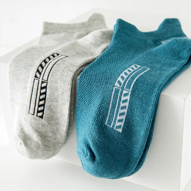 HSS 5 Paar Herrensocken aus Bio-Baumwolle, Knöchel, atmungsaktives Mesh, Sportsocken, lässig, sportlich, Sommer, dünn, kurze Socken, Übergröße, EU40–46