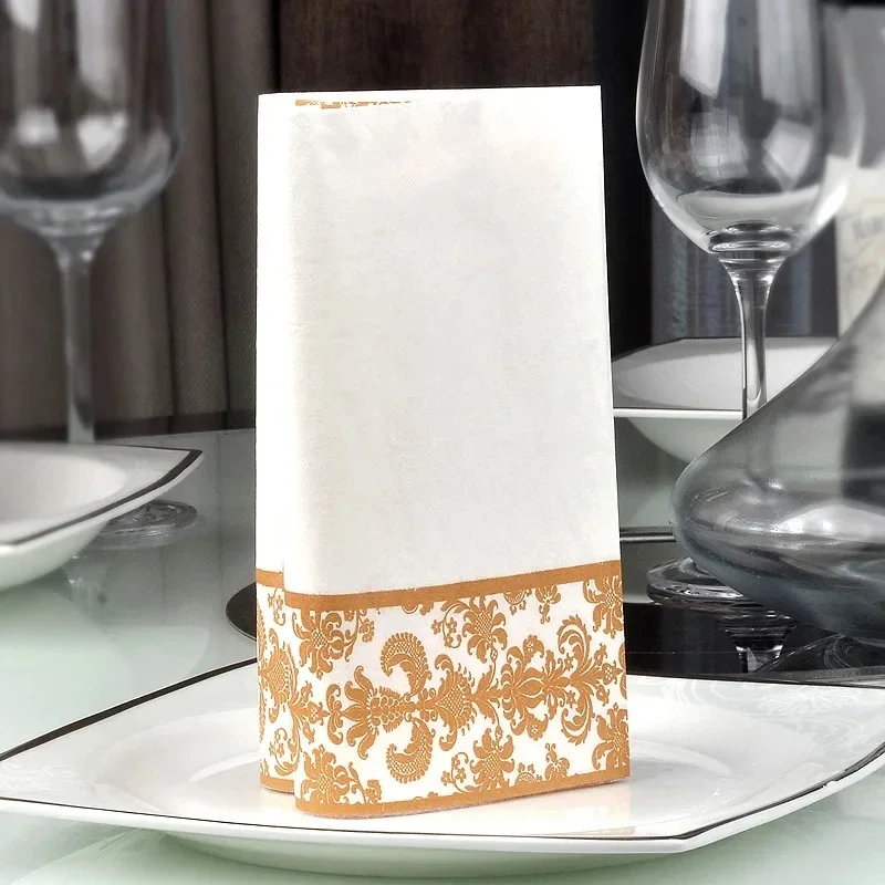 100pcs Gold Edge Disposable Paper Napkins 33x33cm 2-Ply Dinner Napkins with Gold Trim ,Cocktail Napkins for Wedding Party