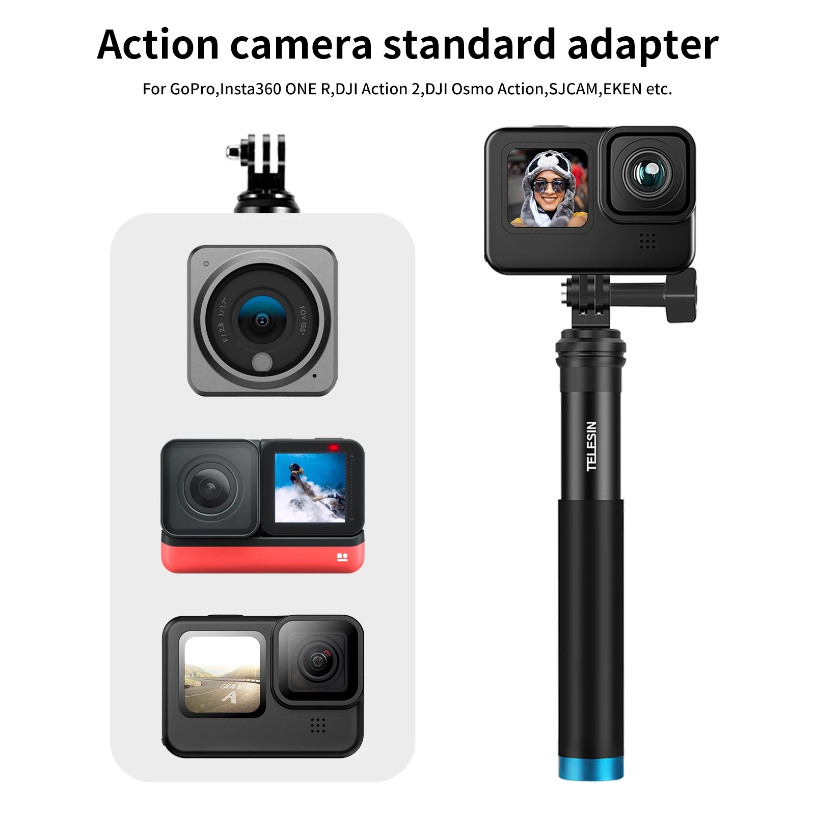 TELESIN Aluminum Alloy Extendable Handheld Selfie Stick Telescoping Pole for GoPro 13 12 11 10 Insta360 DJI Action 3 4 iPhone 16