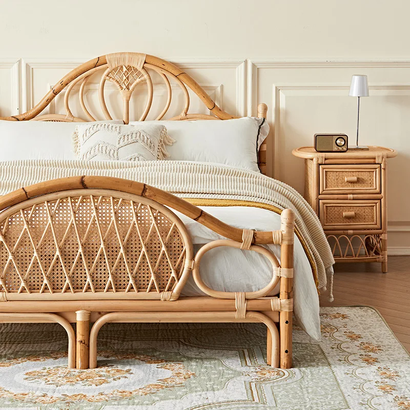 South East Asia Rattan Frame Rattan Double Bed Home Bedroom Rattan Bed Medieval Wababi Sansi