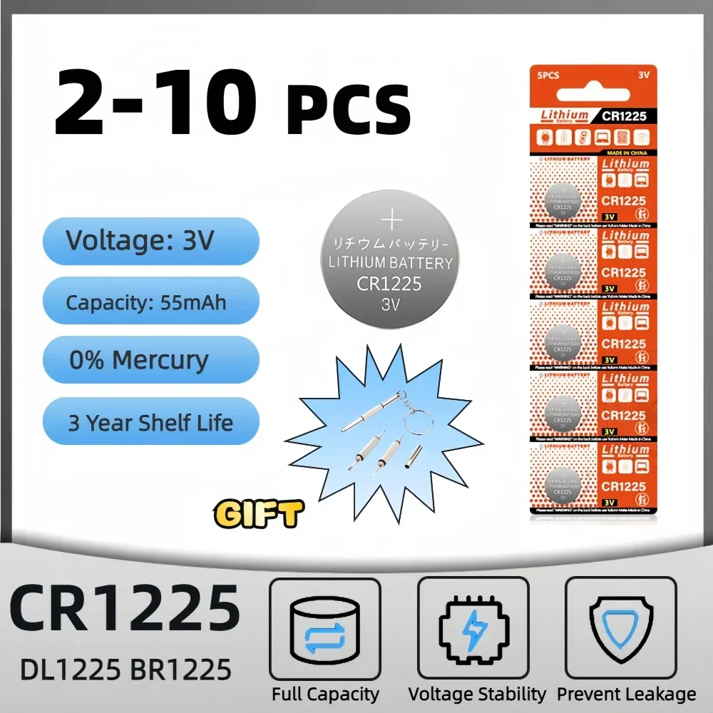 

2PCS-10PCS 3V CR1225 Lithium Button Battery BR1225 LM1225 DL1225 CR 1225 ER1225GP Coin Cell Watch Batteries for Toys Remote