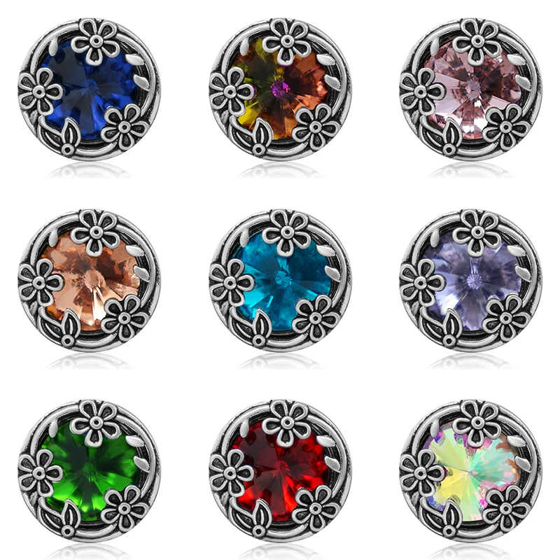 KZ3411 New Beauty Round Shinning Crystal Flowers 10 colors 18mm snap buttons fit 18mm snap necklace jewelry wholesale Women Gift