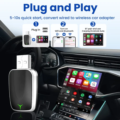 Imagen 2 del producto Adaptador inalámbrico CarPlay para coche, Android, Dongle USB, Mini caja inteligente, 5Ghz, WiFi, Plug and Play, para Toyota, Nissan, Volvo, MG, Dacia, 2025