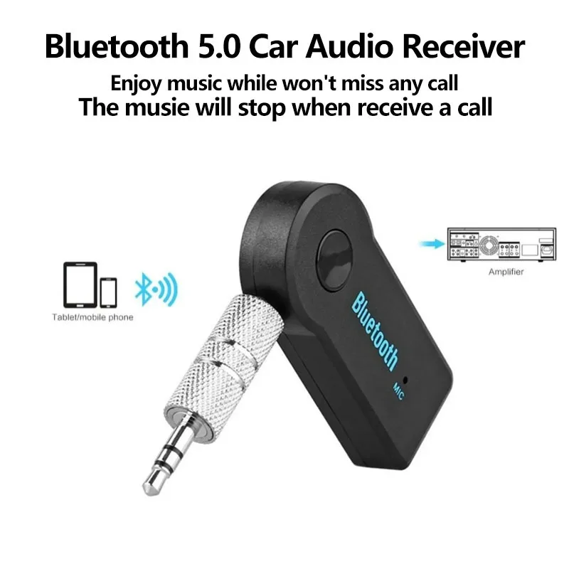 2‑in‑1 Bluetooth 5.0 Wireless Receiver Transmitter Adapter 3.5mm AUX Jack Car Audio A2DP Headphone Handsfree Call