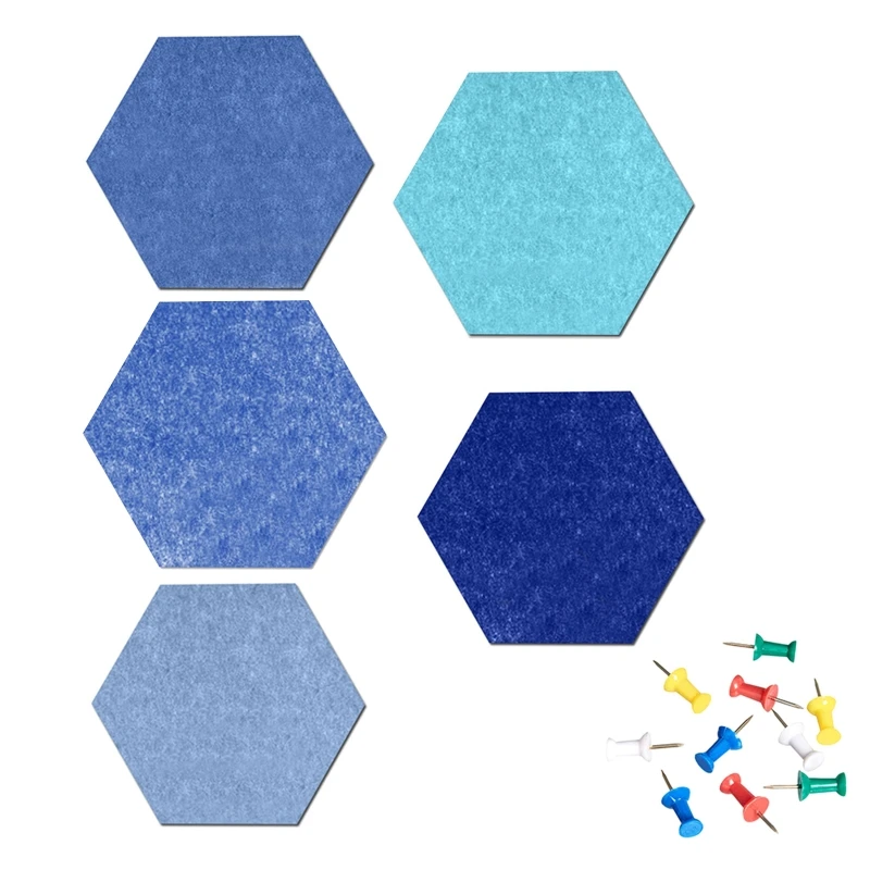 

5Pcs Hexagon Notice Boards with Pushpins Self-Adhesive Felt Board Photo Wall Decorations for Classroom Home Cafe Office