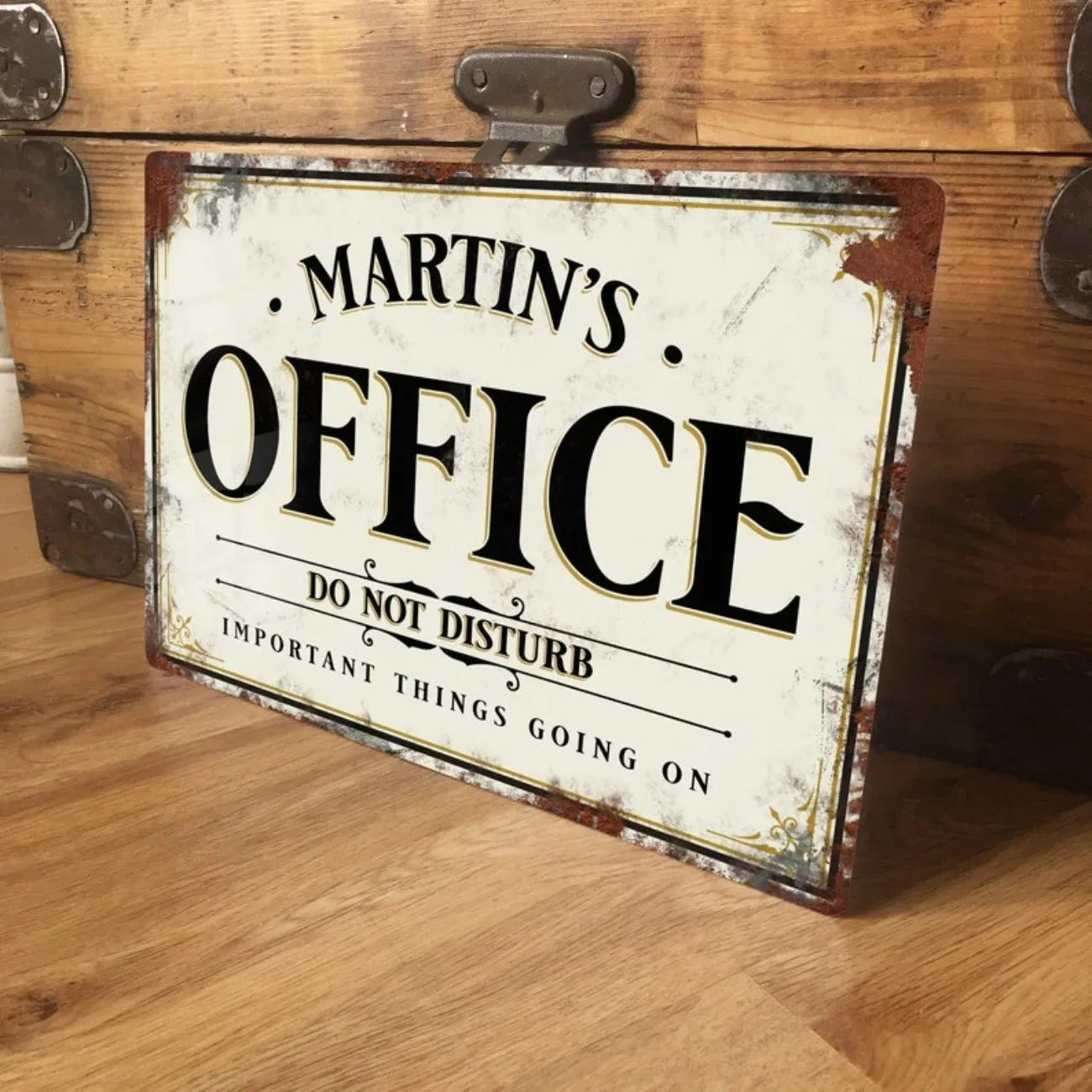Individuell personalisiertes Büro-Metallschild – vollständig anpassbar mit Namen/Text/Logo, wasserdichte Vintage-Retro-Wandtür aus Aluminium