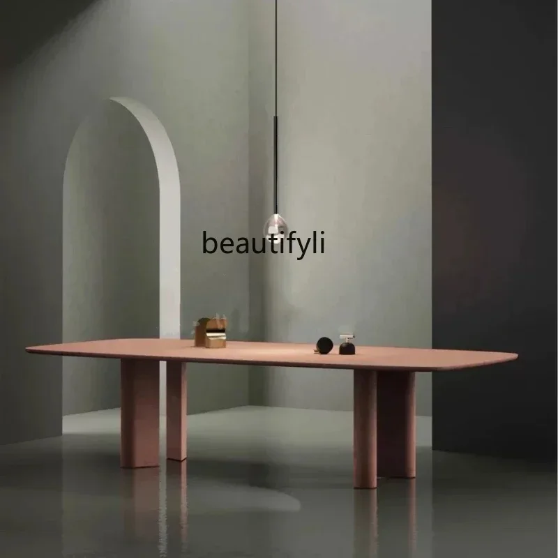 

Minimalist solid wood long table light luxury creative desk fashion negotiation table art workbench