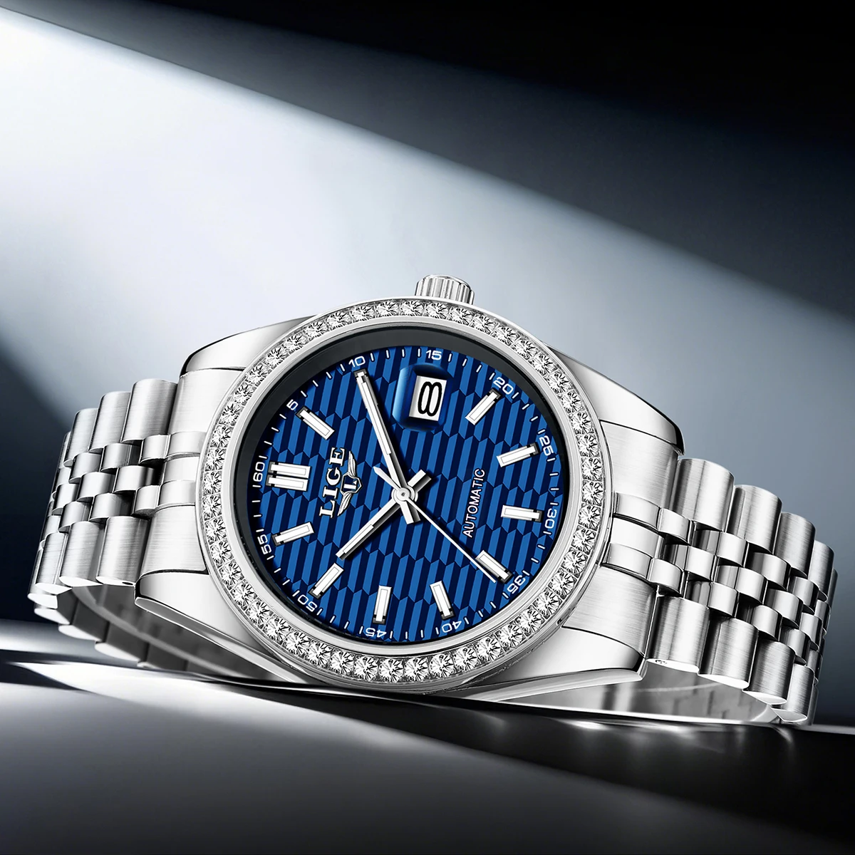 LIGE Orologio meccanico da uomo Orologio automatico di lusso delle migliori marche Orologio da uomo luminoso impermeabile in acciaio inossidabile da lavoro + scatola per orologi regalo