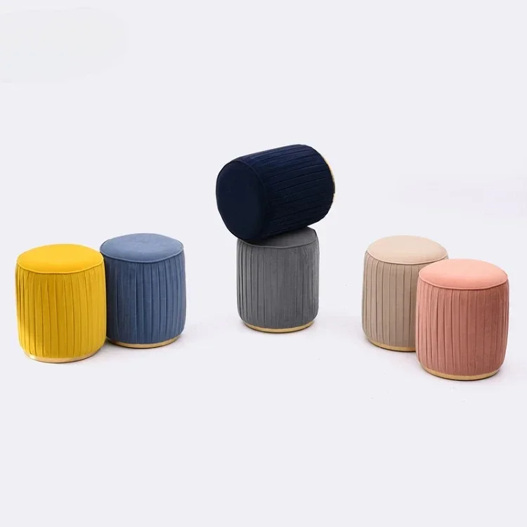 

y New Velvet Round Ottoman Furniture Light Luxury Livingroom Pouf Footstool With Golden Stainless Steel Ring Decoration