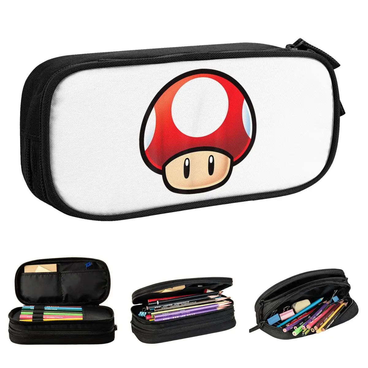 Super Mario Red Mushroom Big Face Pencil Case Fashion Game Pen Bags Student Large Storage School Supplies Zipper Pencil Box