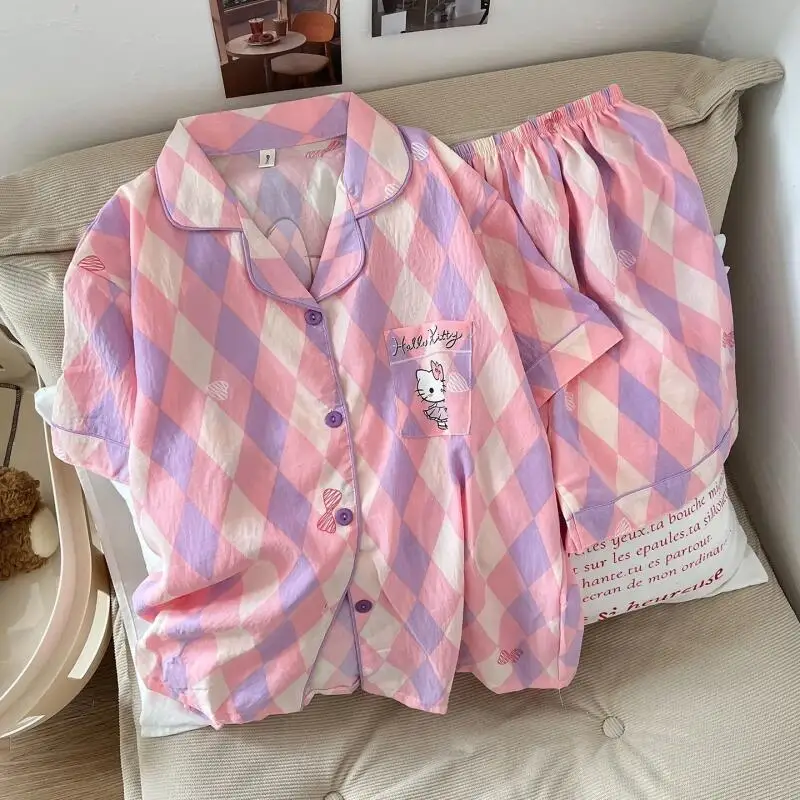 Hello Kittys Pajamas Women's Home Clothes Set Summer Short Sleeve Shorts Girls Pajamas Student Home Clothes Breathable Cartoon - view 5
