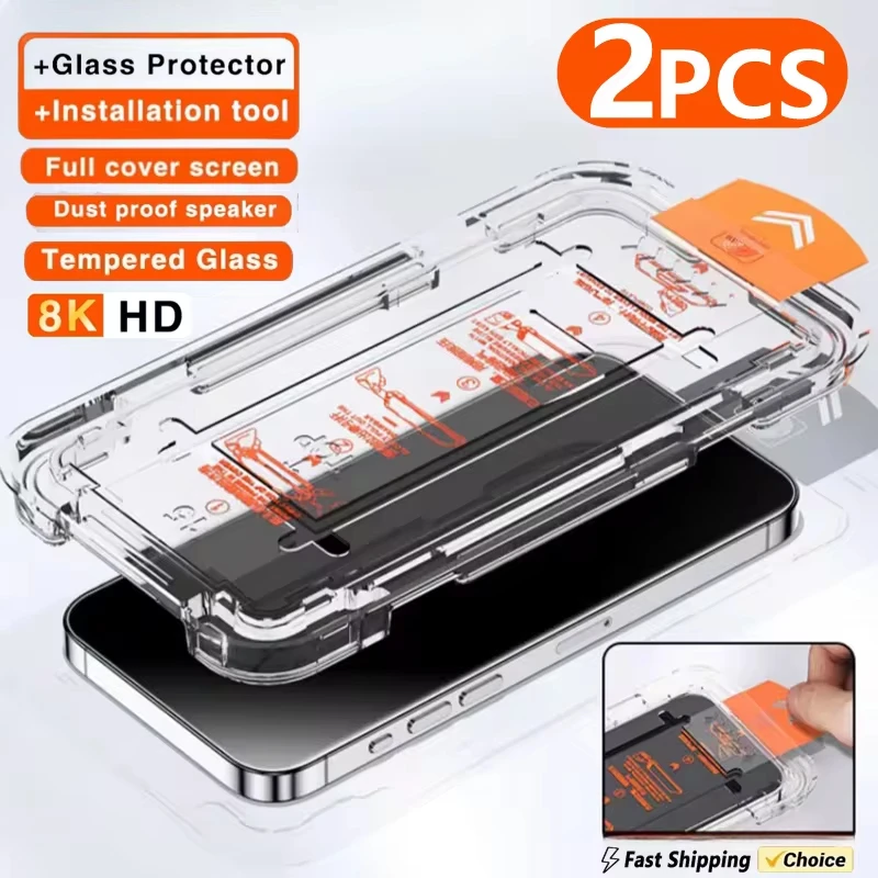 2Pcs HD Tempered Glass For iPhone 14 15 Plus 13 12 11 Pro Max Screen Protector Anti Spy Dust Free Installation With Easy