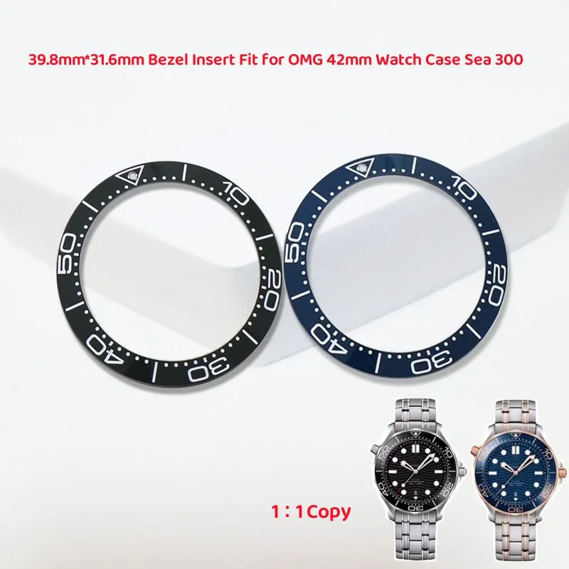 High Quality Style Watch Accessories Ceramic 39.8mm Black Blue  Bezel Insert 60 Min Ring Fit for Omega 42mm Case Sea 300 Watch