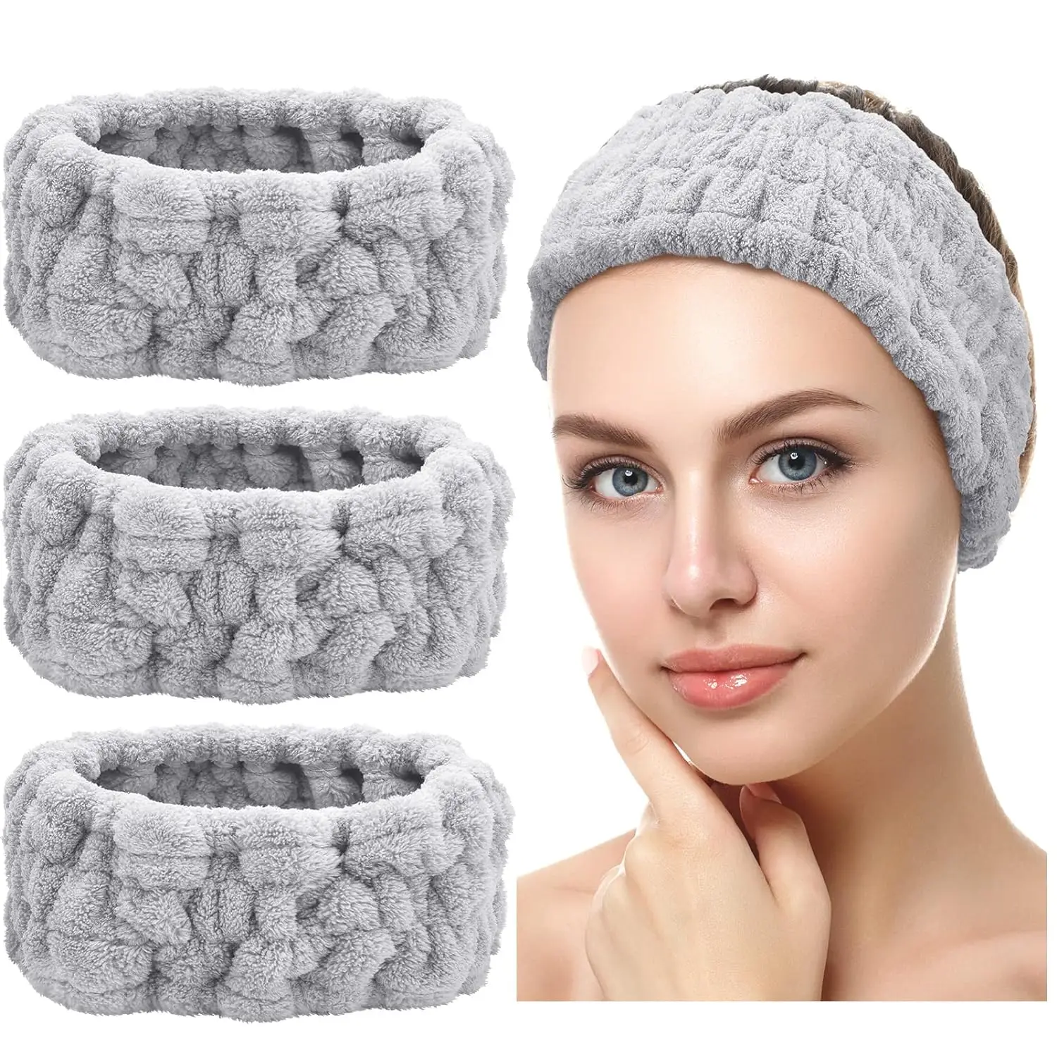 3PCS Spa Headband for Makeup and Washing Face Terry Cloth Hairband Yoga Sports Shower Elastic Head Band Wrap for Girls and Women